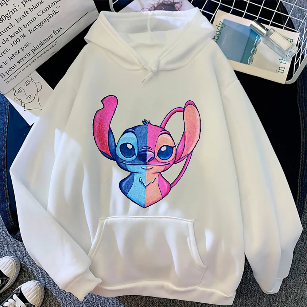 Disney Stitch Spring Autumn Hoodies Women Cartoons Hooded Sweatshirts Pullover Kawaii Movie Harajuku Khaki Cool Casual Clothes