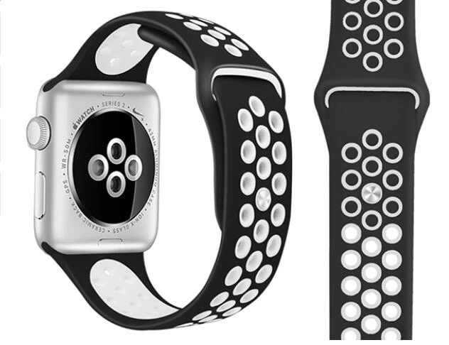 Серия 1/2/3/4/5 спортивный силиконовый ремешок для наручных часов Apple Watch 38 мм/42 мм 40 мм 44 мм резиновый браслет для наручных часов iwatch, браслет - Цвет ремешка: blackwhite