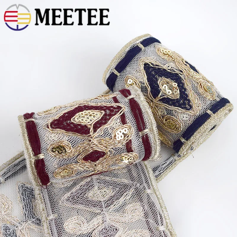 2Meter Ethnic Gold Thread Embroidered Lace Trims Sequins Webbing Ribbons Tape For Shoes Dress Decoration DIY Sewing Accessories|Кружево| |