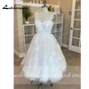 Short Wedding Dresses Summer 2021 Tea Length Robe De Mariée V-Neck Lace appliques Bride Dress Vestido De Novia 4