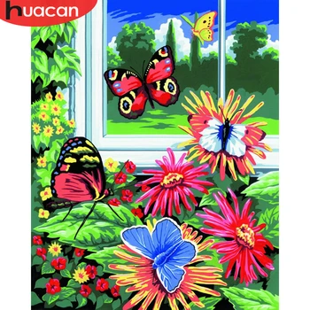 

HUACAN Paint By Numbers Butterfly Flowers DIY Acrylic Hand Painted Coloring By Numbers Kit Home Decor Wall Gift
