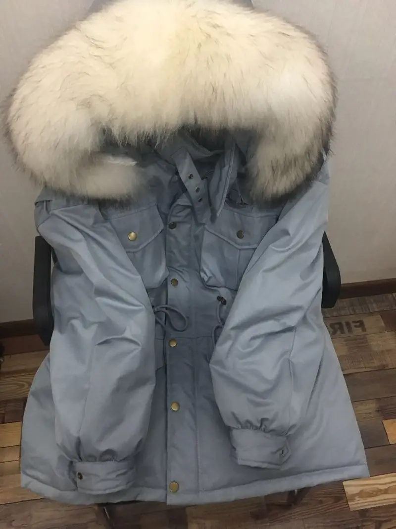 

winter down jacket, hooded, duck down, coat, big raccoon fur collar, korean fashion, loose parka, women's