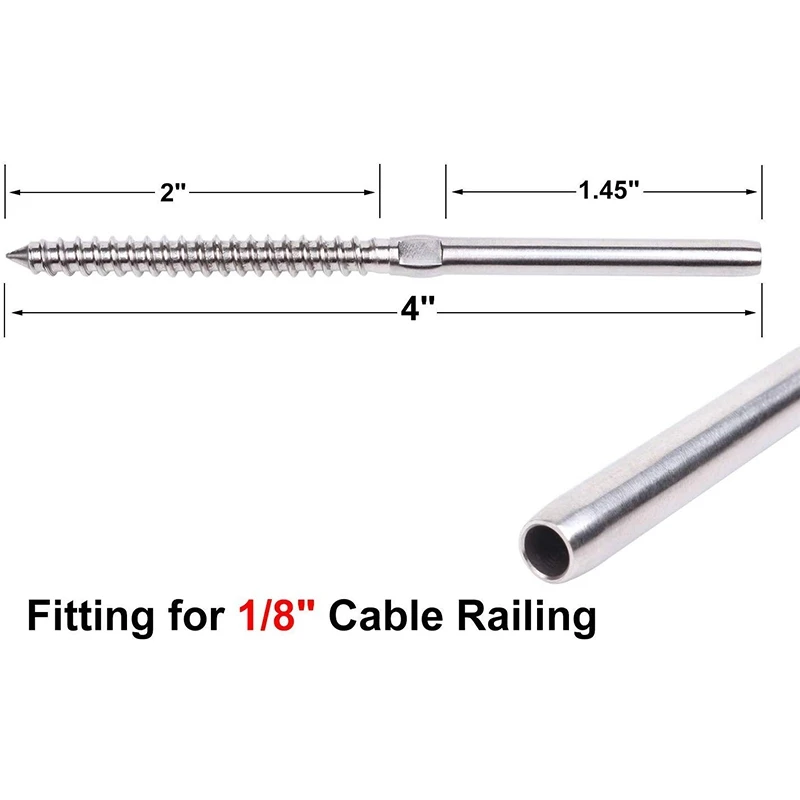 Swage Lag Screws Left and Right for 1/8 Inch Cable Railing Stainless Steel T316 Stair Decking Railing Hardware DIY Wood Post Bal