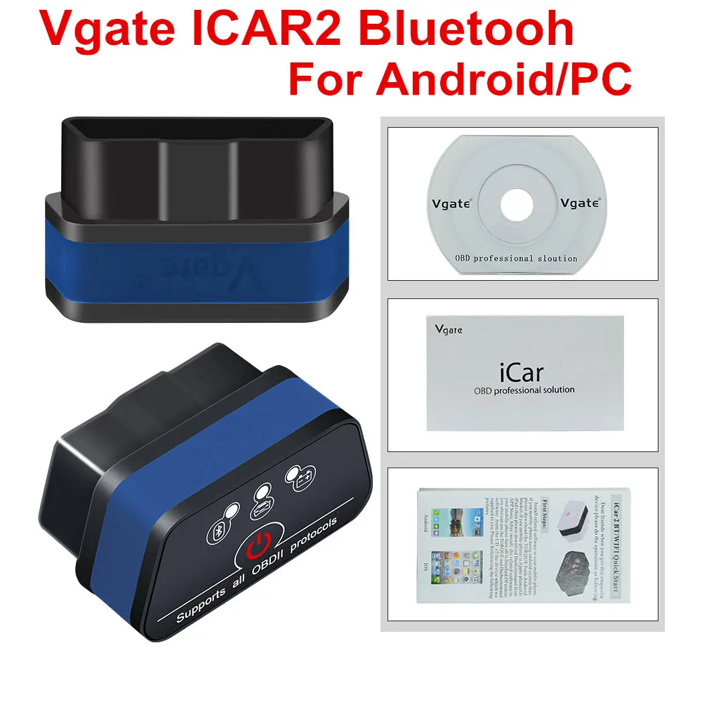 Vgate Icar2 Bluetooth OBD2 диагностический сканер ELM327 для всех OBD2 сканер протоколов для Android/PC считыватель кодов для большинства автомобилей - Цвет: ICAR2 BT Blue