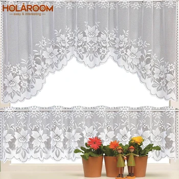 

1Set Lace Half Curtains for Living Room Upper and Lower White Curtain for Bedroom Decor Door Kitchen Tulle Lace Sheer Cortina