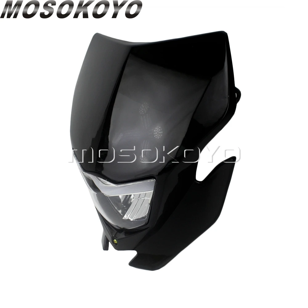 Черный H4 мотокросса передняя фара обтекаемой формы для Yamaha WRF CRF SMR XC WR Kawasaki d-трекер KLX250 S/SF Supermoto MX прочная фара