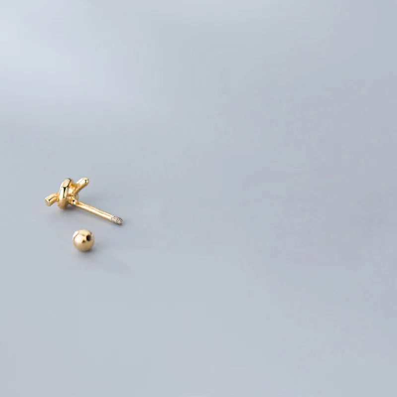 gold color Настоящее 925 пробы, серебряные серьги-гвоздики с узлом для женщин и девушек, простые маленькие серьги, модные ювелирные изделия, минималистичные серьги Brincos - Окраска металла: gold color