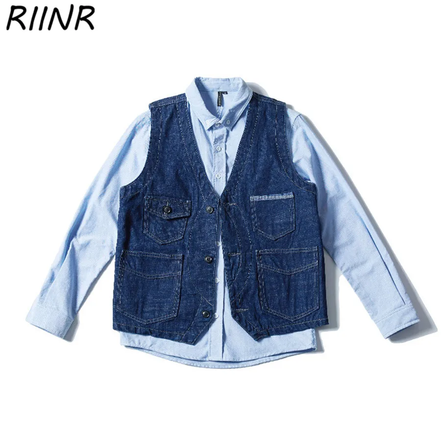 

Riinr 2020 Spring Original Washed Workwear Denim Youth Trend Vest Unisex Retro Bottom Variety