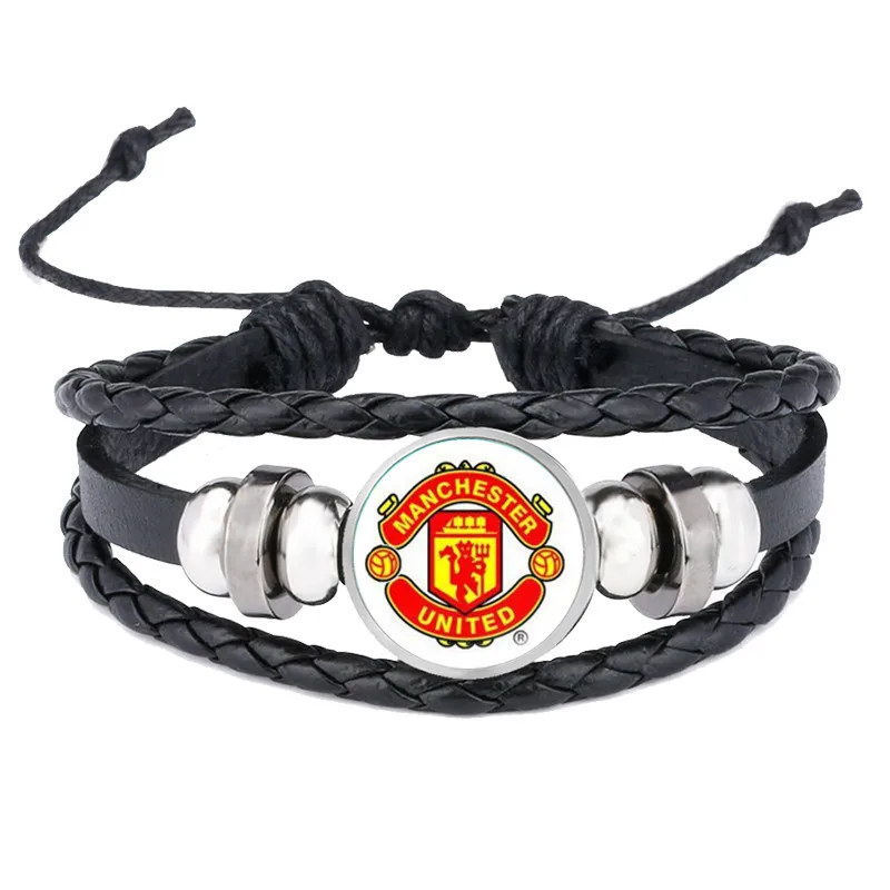 Кожаные браслеты с логотипом футбольного клуба, браслеты с кнопками для футбольной команды, браслет с логотипом команды из стекла для футбольных болельщиков, подарки, ювелирные изделия - Окраска металла: Manchester