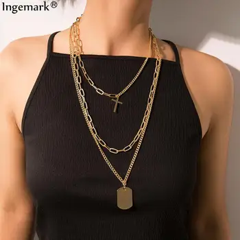 

Punk Boho Layered Cross Choker Necklace Collares Hip Hop Stainless Steel Steampunk Pendant Long Chain Necklace Best Couple Jewel