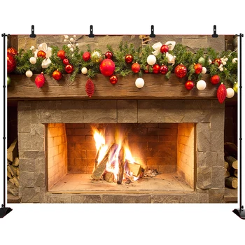 

Acejoker Merry Christmas Backdrop Photography Fireplace Pine Branch Vinyl Background Wallpaper Photo Studio
