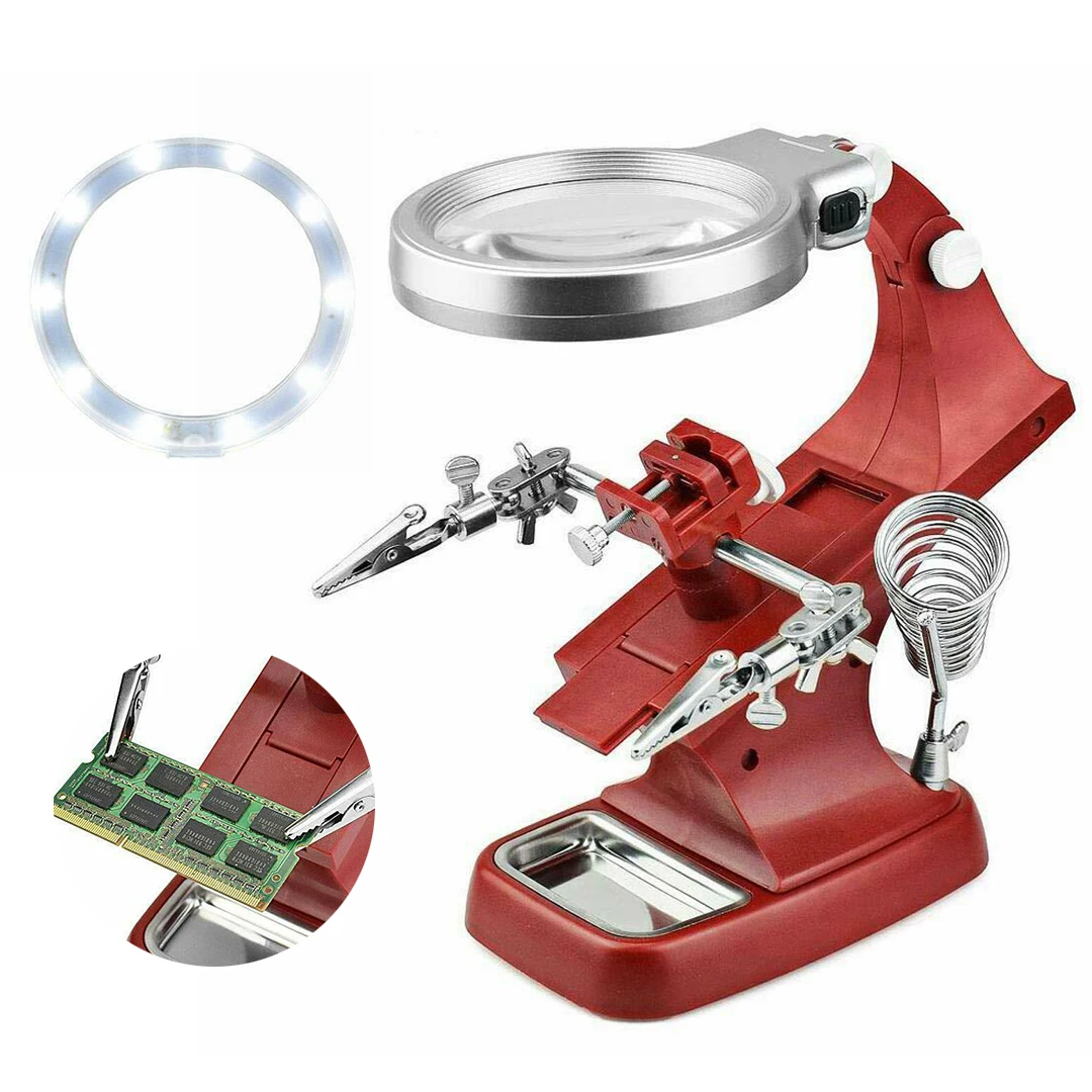 

1 Set Magnifier LED Soldering Iron Holder Adjustable Soldering Helping Station Clamp Welding Accessory Equipment