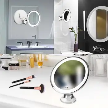 

Led light makeup mirror 10 times magnification desktop makeup mirror bathroom desktop with suction cup fill light folding WJ10