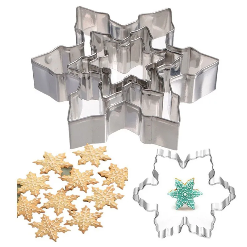3pcs/lot 3D Stainless Steel Christmas Cookie Cutter Mold Bakeware Baking Snowflake Biscuit Fondant Cutter Kitchen Accessorie