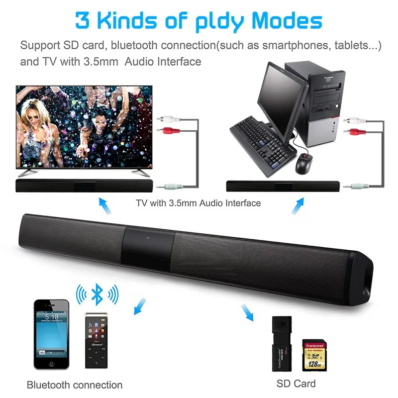 VTIN BS28B Wireless Bluetooth Soundbar Speaker TV Home Theater Soundbar Subwoofer with RCA 3D Stereo Surround Sound Speaker      (36)