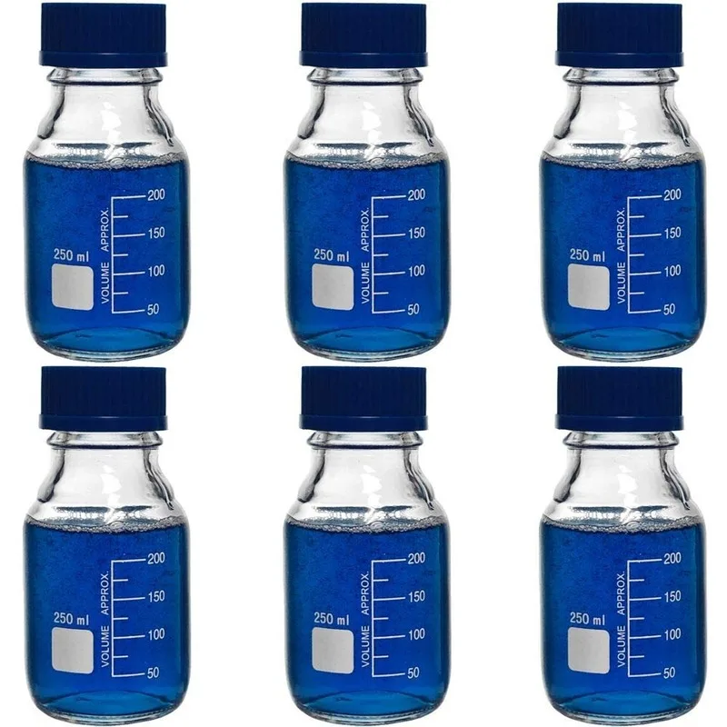50ml/100ml/250ml /500ml Glass Round Media Storage Bottles with GL45 Screw Cap, Borosilicate Glass, (Pack of 2)