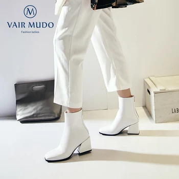 

VAIR MUDO 2020 New Brand Ankle Boots Square Heel Comfortable Boot Elegant Genuine Leather Shoes Women Female Autumn WinterDX140L