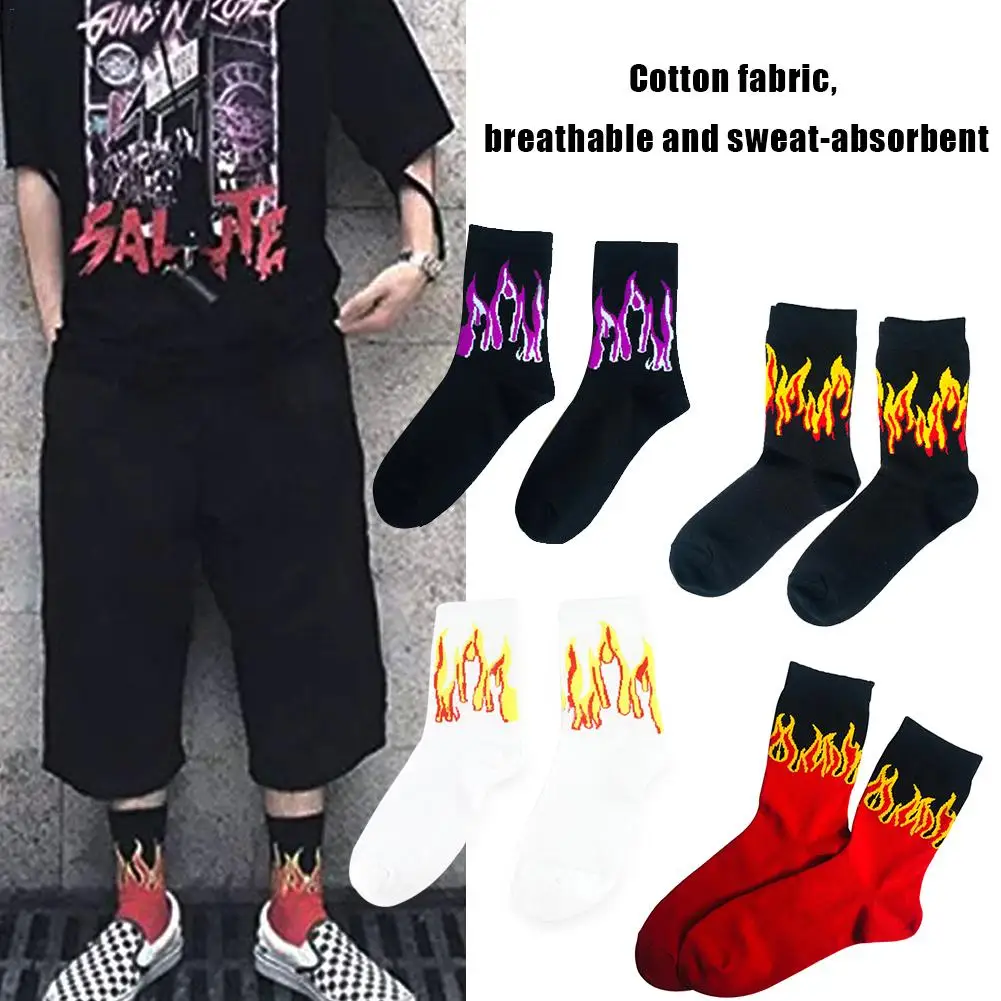 Мужские носки в стиле хип-хоп, красные, желтые, с пламенем, реалистичные Жаккардовые Носки с рисунком пламени, классические, уличные, хлопковые, длинные носки унисекс