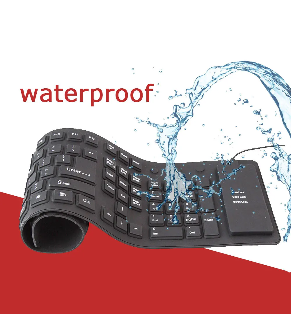 

85 keys Portable USB Mini Flexible Silicone PC Keyboard Waterproof Foldable for Laptop Notebook Desktop Computer Black Wired
