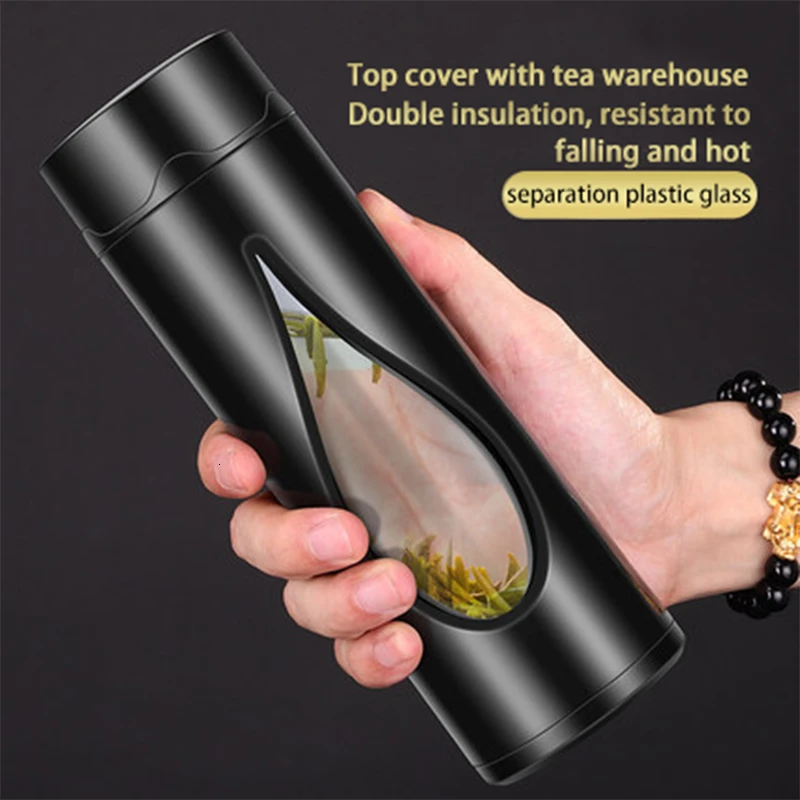 

Business Type Double Wall Glass Water Bottle 400ml Male Vacuum FlaskTea Separation Bubble Tea Mug High Borosilicate Glass Cup
