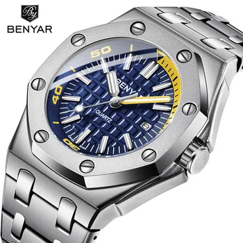 

Benyar Men Watch Top Luxury Brand Military Reloj Hombre Steel Quartz Watches Waterproof Sport Wrist watches Casual Montre Homme