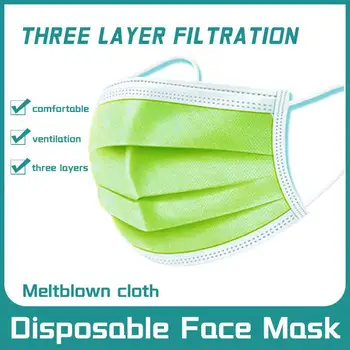 

10/100/500 Pcs Disposable Non-woven 3-layer Face Mask Breathable With Elastic Earband Breathable Adult Green Mouth Mask