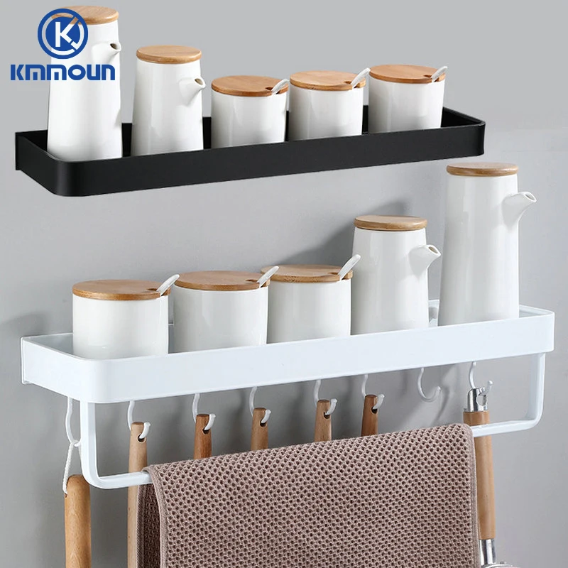 Scaffale Da Cucina Bianco/Nero Scaffale Per Spezie Scaffale Per Bottiglie Spazio Alluminio Gancio Per Portasciugamani Multifunzione