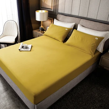 

3 Pcs Bedding Set Cotton Bed Linen Elastic Fitted Sheet and Pillowcase Solid Color Mattress Cover Home Bedspread Queen King Size