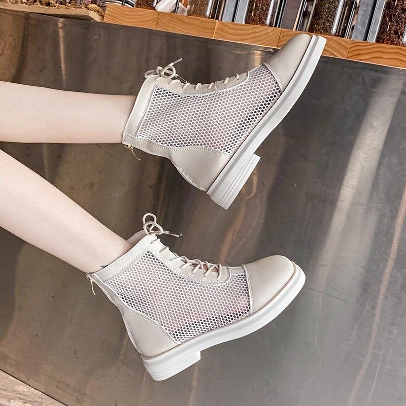 

Autumn Chunky-Heel Lace-up Waterproof Platform Martin Boots Women's Short Mesh Breathable Sandal Boots Low Heel Hot Selling WOME