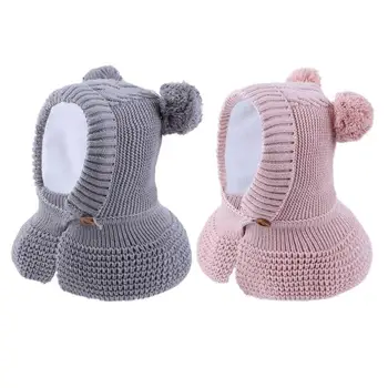 

Kids Autumn Winter Thick Warm Hats Knitted Plush Pompom Children Shawl Cap Baby Care Clothes Props Keep Warm Hat for Baby Kids