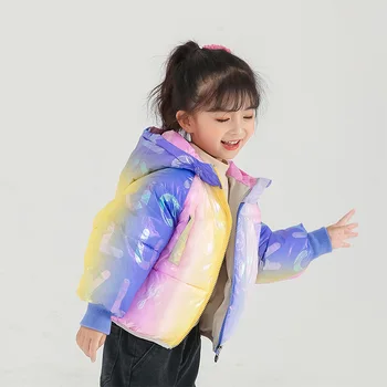 

2020 Baby Boys Jacket Children Winter Tie Dye Cotton-padded Down Parka Fashion Baby Girl Rainbow Letters Thicken Warm Jackets 7Y