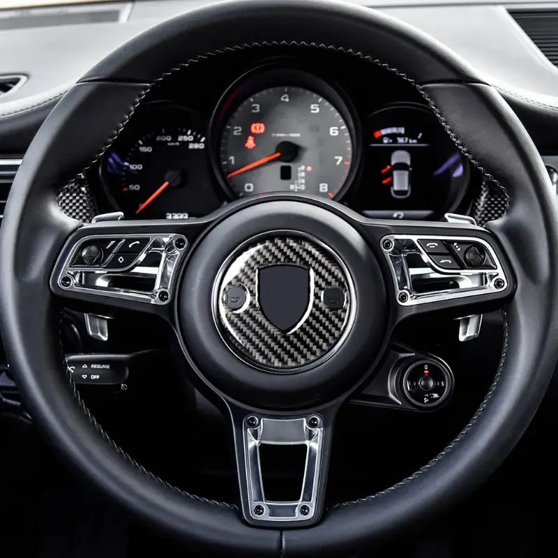 Carbon Fiber Steering Wheel Emblem Decoration 3D Stickers Car Styling Accessories For Porsche Macan Panamera 718 New Cayenne