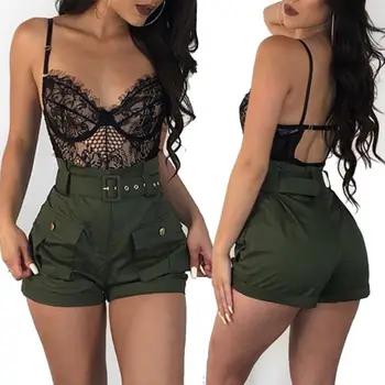 

Fashion Streetwear Women's Summer Mini Shorts Sexy Casual Solid With Belt Pocket Elastic High Waist Shorts Women Outdoors New