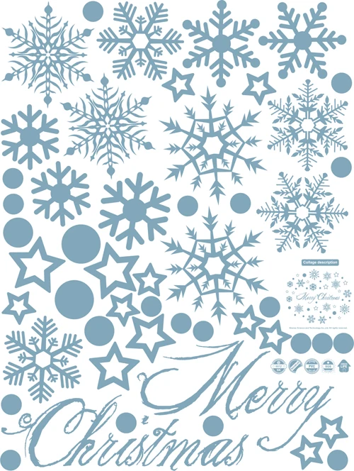 Merry Christmas Snowflake Window Sticker Frozen Party Winter Wall Stickers DIY Happy New Year Xmas Decor Shop Window Ornaments - Color: A01