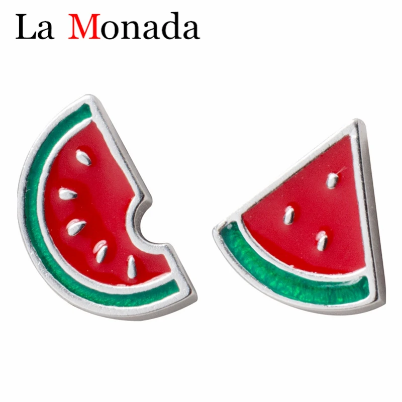 

Fashion Tiny Asymmetric Summer Watermelon Earrings Stud For Daughter Girls 925 Real Sterling Silver Jewelry