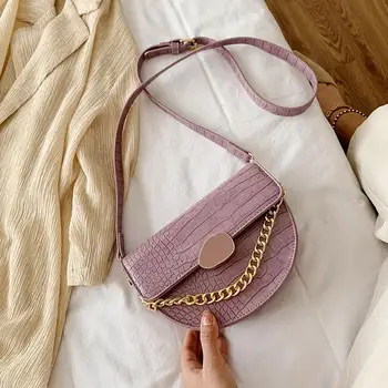 

PU Leather solid Color Crossbody Bags For Women 2020 Fashion Crocodile Pattern Shoulder Bag Female Handbag And Purses Saddle Bag