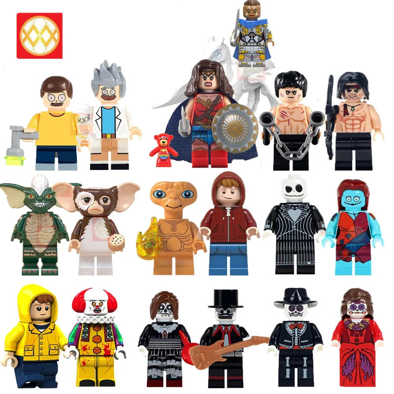 

2PCS/Lot bricks Gremlins stitch sally face George and Joker Jason Voorhees coco E.T Bruce Lee building blocks Girls toys for boy