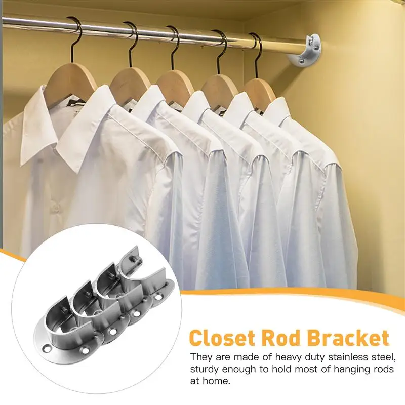 WINOMO-aço inoxidável Wardrobe Closet Rod Bracket, soquete em forma de U, tipo aberto, Cortina de chuveiro Rod Supporter, 4pcs