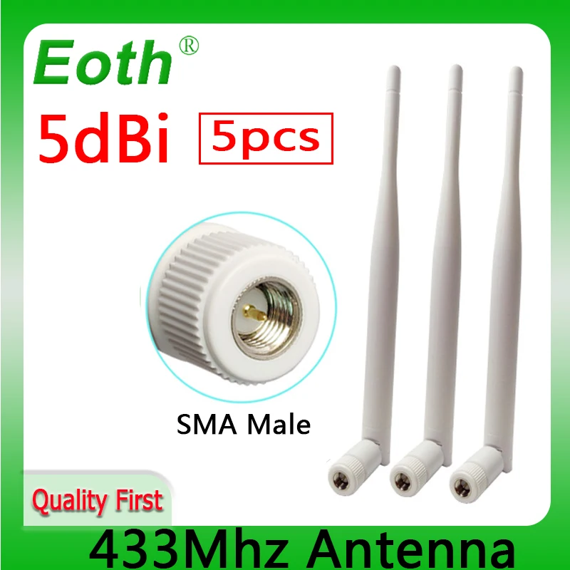 EOTH 5pcs 433mhz antenna 5dbi sma male lora antene pbx iot module lorawan signal receiver antena high gain