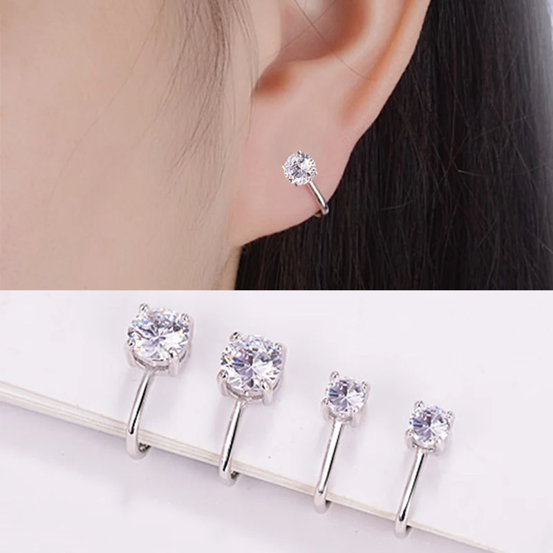 

Filled Tragus Earring Ear Clip Wedding Ear Cuff Crystal Top Quality Non Piercing Clip Earring 1Pair Silver Girls Zircon Women