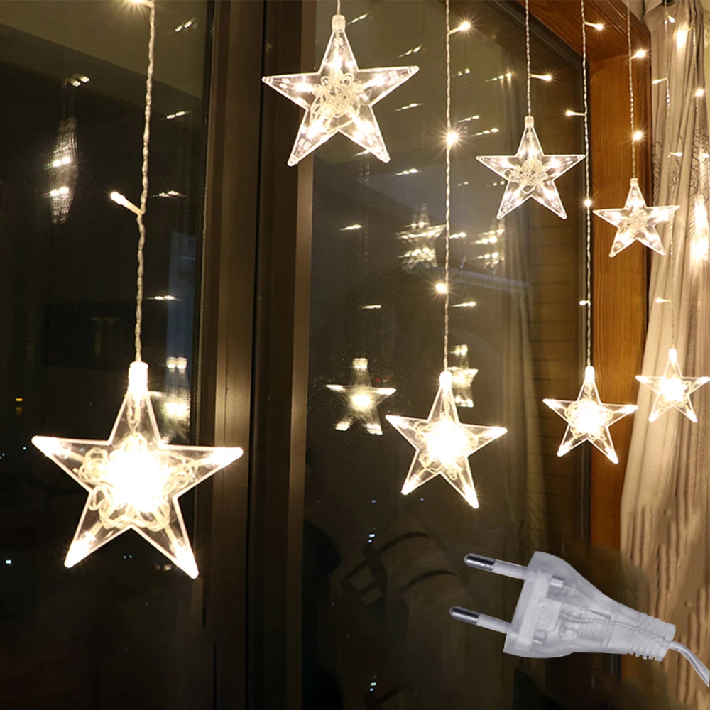 

2.5M LED Star Christmas Garland Curtain Light 220V EU Fairy String light Outdoor For Party Holiday Wedding New Year 's Decor