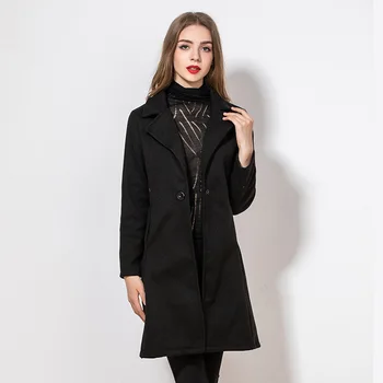 

Autumn Winter Middle Long Women Woolen Coat 2020 New Trench Jacket Ladies Elegant Wool Blends Outerwear Plus Size