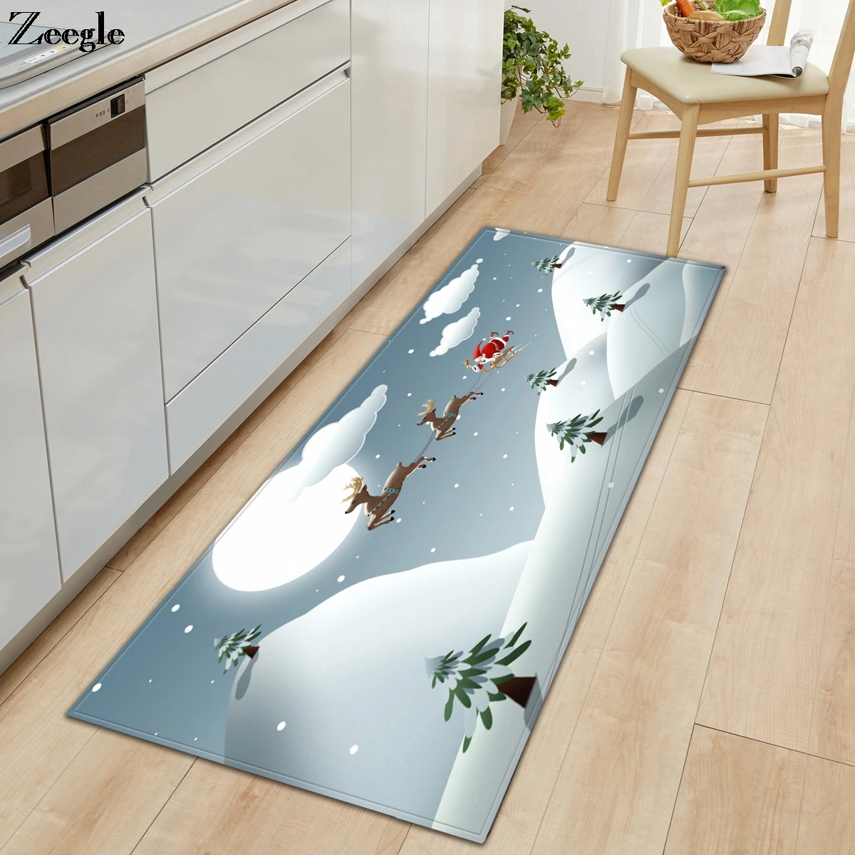 Zeegle Christmas Carept Kitchen Rug Non-slip Bedroom Doormat Flannel Soft Kids Room Carpet Bedside Carpet Rug Absorbent Foot Mat