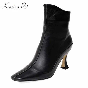 

krazing pot hot genuine leather square toe black color high heels plus size gladiator dating keep warm wedding Chelsea boots l13