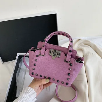 

Rivet Designer Small Tote Solid Color PU Leather Crossbody Bags For Women 2020 Summer Lady Handbags Female Travel Cross Body Bag