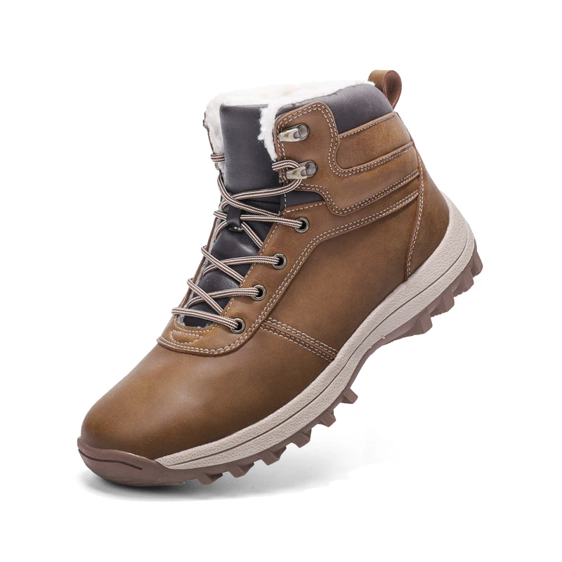 Brand Men Snow Boots Winter Plush Warm Men Climbing shoes Lace-Up strong Non-slip Male Ankle Boots Waterproof Man Work Shoes - Цвет: Khaki