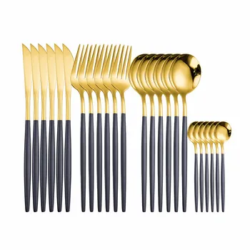 

304 Stainless Steel 24Pcs/Set Black Gold Cutlery Set Kitchen Dinnerware Tableware Set Dinnerware Set Fork Spoon Knife Dinner Set