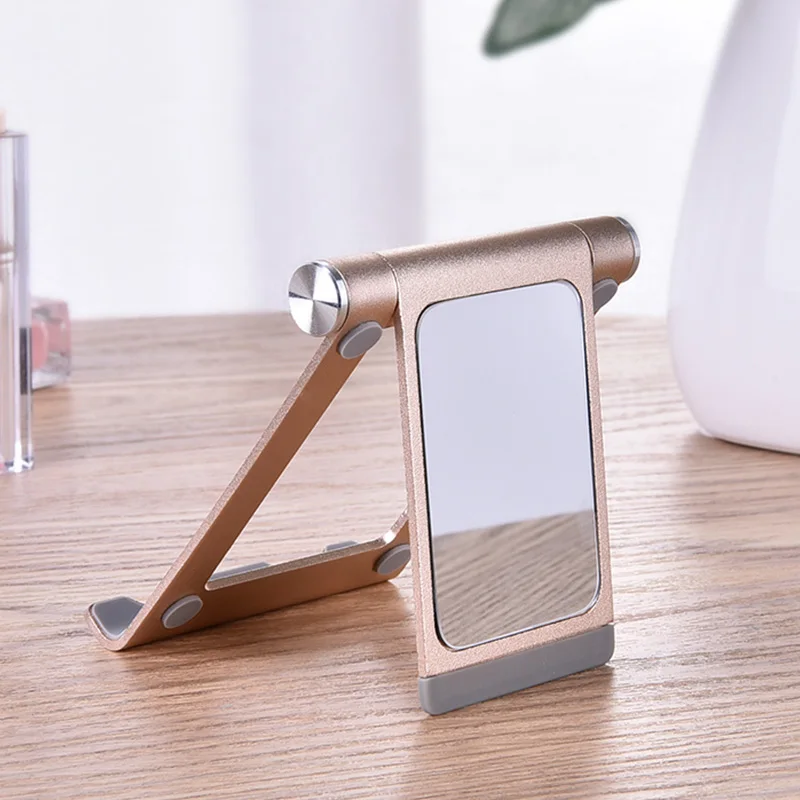New Hot Mobile Phone Bracket with Mirror 360 Degree Adjustable Anti-scratch Portable Stand - Цвет: Золотистый