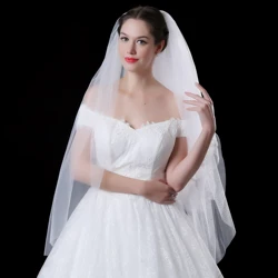2020 New Arrival 1.5 Meter White Wedding Veils Short Two Layer Bridal Veil  Appliques  Edge  Wedding Accessories