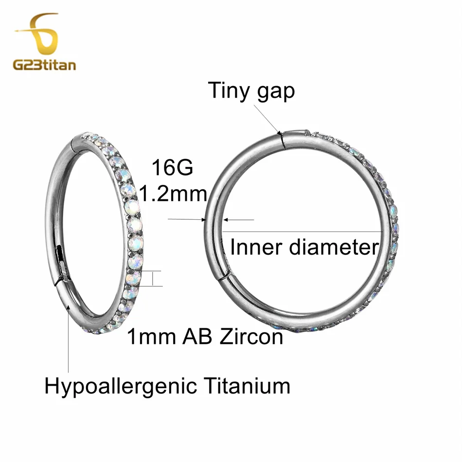 CZ Cartilage Conch Earring Hoop Hypoallergenic Titanium Septum Clicker Nose Segment Ring Ear Daith Helix Tragus Piercing Jewelry - Image 2